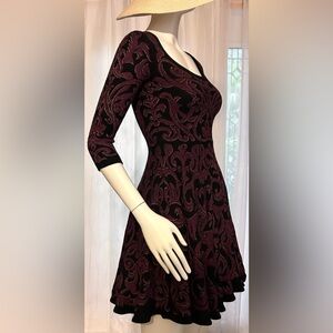 Alexander McQueen Burgundy Pleaded Mini Fit and Flare Dress Size Small